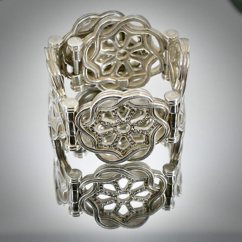 Slane & Slane Fenestra Heavy 102g Sterling Silver Diamond Celtic Link Bracelet